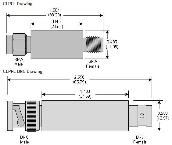 Mechanical Drawing - Crystek Corporation CLPFL Low Pass Filters